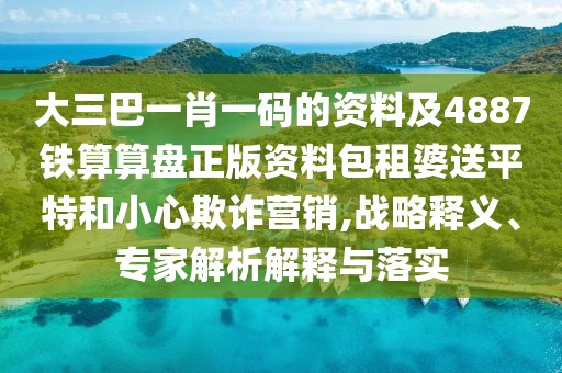 大三巴一肖一碼的資料及4887鐵算算盤正版資料包租婆送平特和小心欺詐營銷,戰(zhàn)略釋義、專家解析解釋與落實