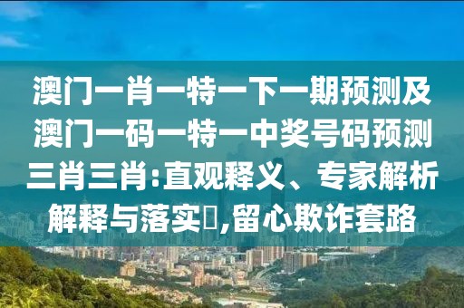 澳門一肖一特一下一期預(yù)測及澳門一碼一特一中獎號碼預(yù)測三肖三肖:直觀釋義、專家解析解釋與落實?,留心欺詐套路
