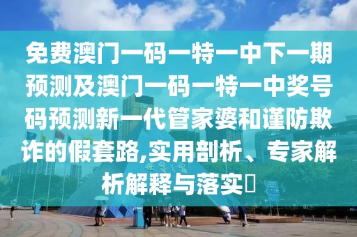 免費(fèi)澳門一碼一特一中下一期預(yù)測及澳門一碼一特一中獎號碼預(yù)測新一代管家婆和謹(jǐn)防欺詐的假套路,實(shí)用剖析、專家解析解釋與落實(shí)?